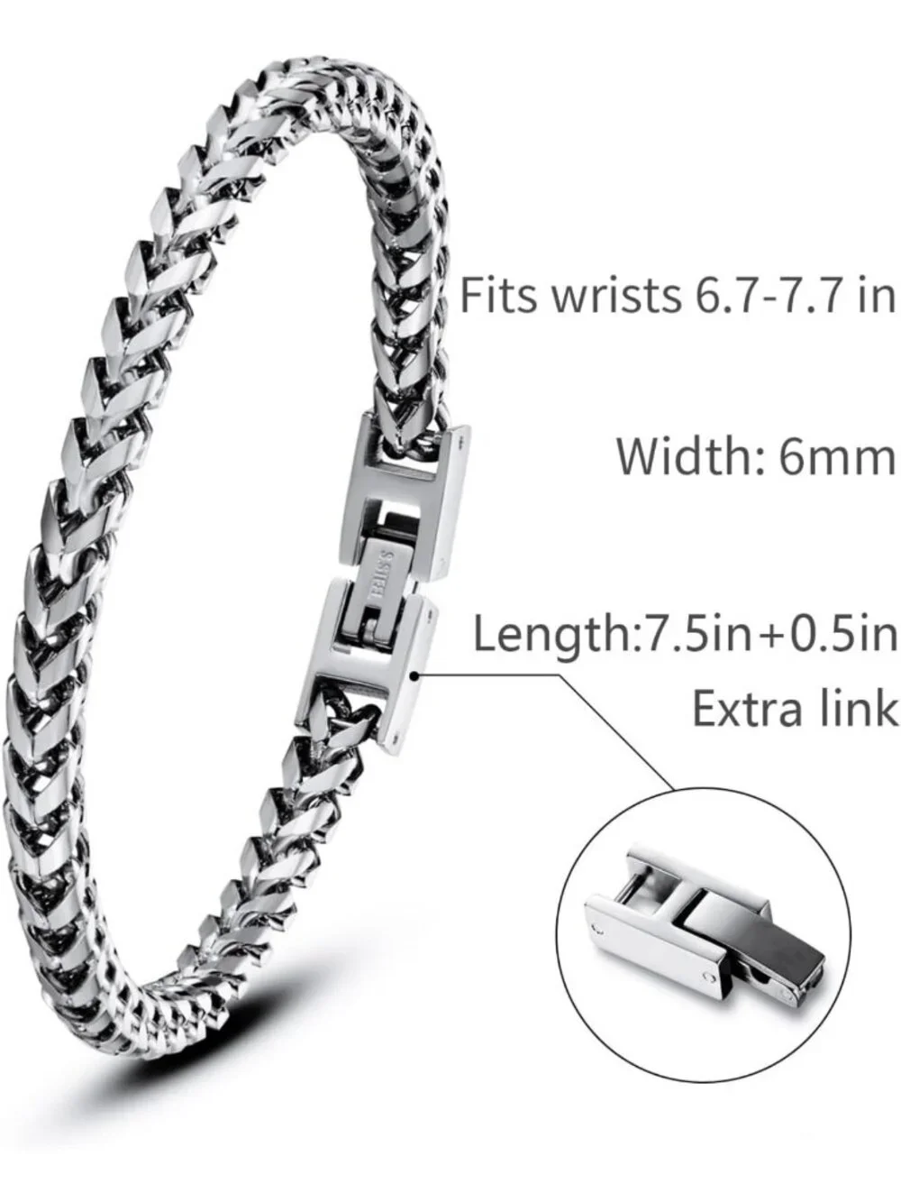 Stylish Men's Stainless Steel Franco Chain Bracelet with Fold Over Clasp